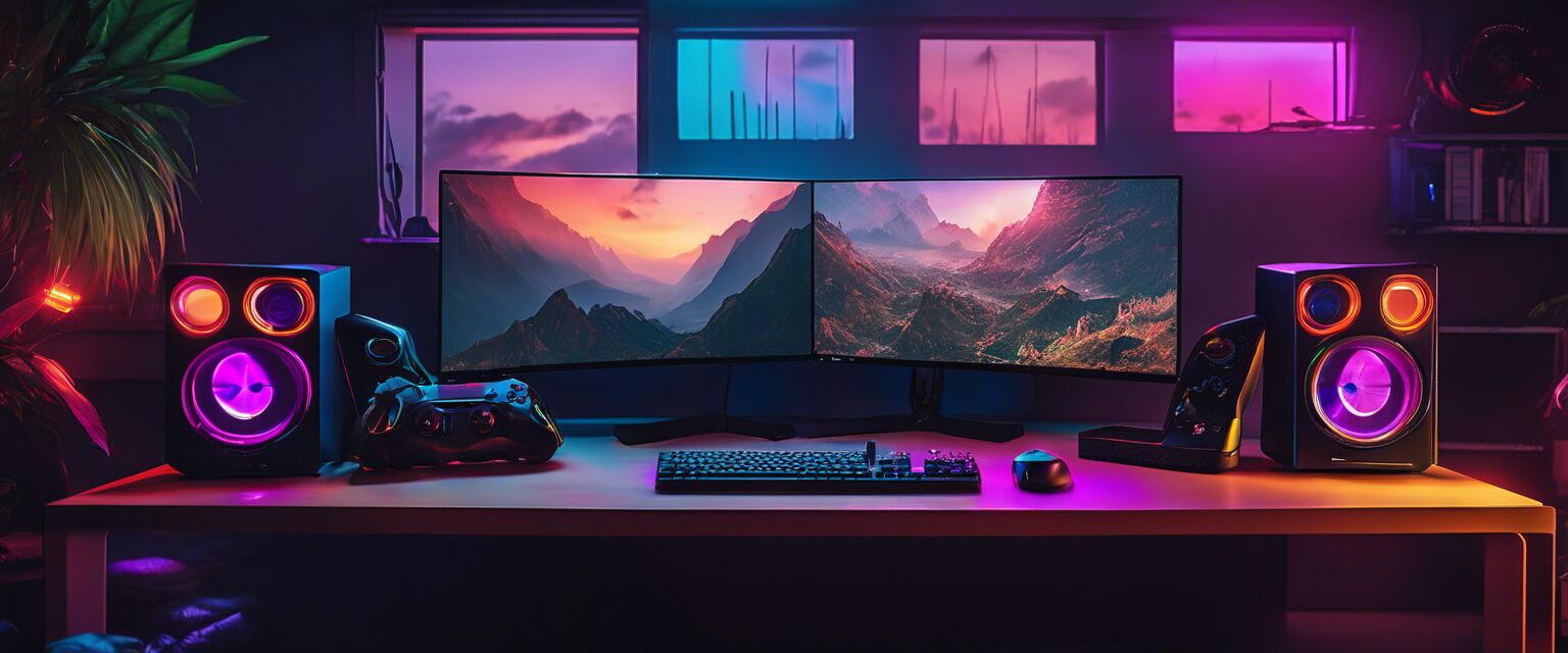 Gaming setup featuring various gadgets