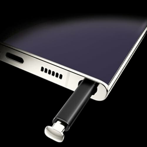 Smartphone with stylus partially inserted